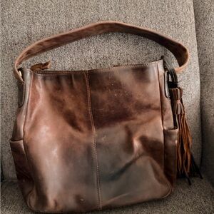 Leather Hobo Bag with floral lining